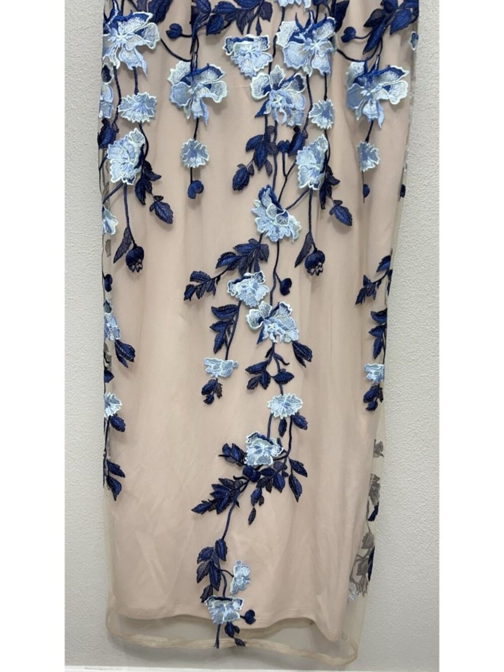 Adrianna Papell Midi Dress Size 12 Blue Floral Embroidered Cocktail Short Sleeve - Picture 14 of 16